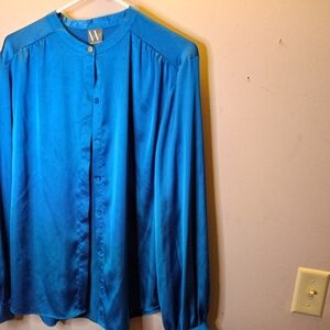 Blue Satin Button-Up Shirt